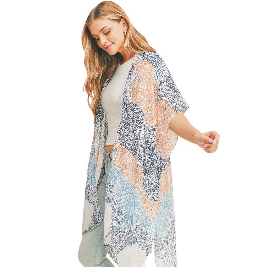 Floral Leaf Patterned Cover Up Kimono Poncho - Madeline Love - Flyclothing LLC