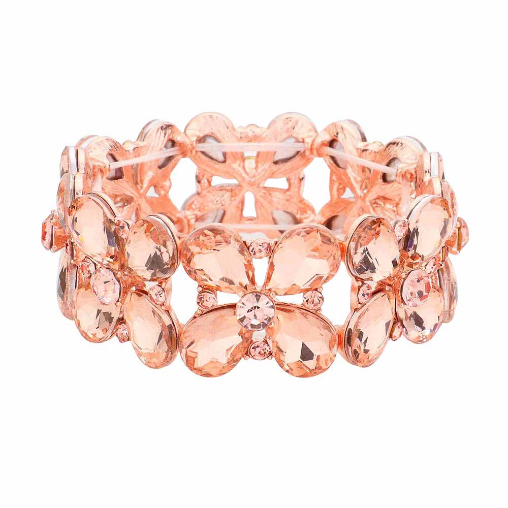 Floral Teardrop Glass Crystal Stretch Evening Bracelet - Madeline Love - Flyclothing LLC
