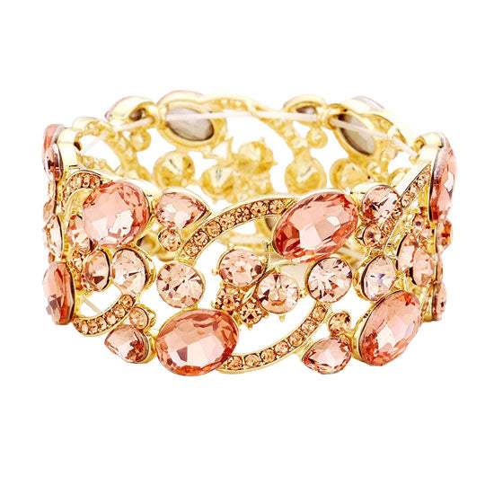 Glass Crystal Oval Butterfly Stretch Evening Bracelets - Madeline Love - Flyclothing LLC