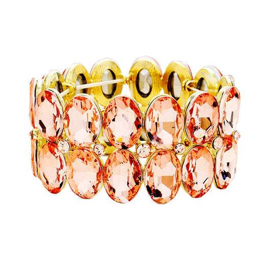 Glass Crystal Oval Stone Cluster Stretch Bracelet - Madeline Love - Flyclothing LLC