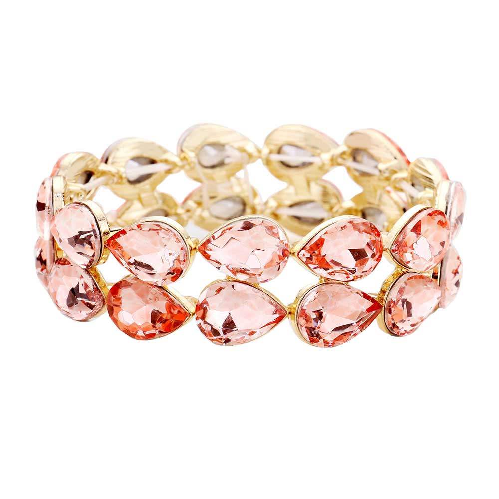 Glass Crystal Teardrop Stretch Evening Bracelet - Madeline Love - Flyclothing LLC
