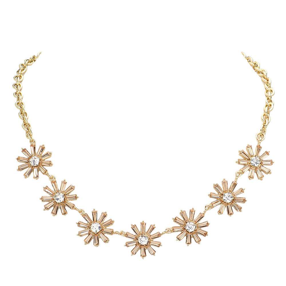 Glass Stone Embellished Flower Cluster Link Necklace - Madeline Love - Flyclothing LLC
