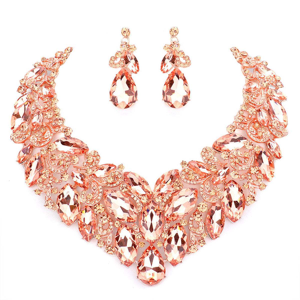 Marquise Stone Cluster Accented Evening Necklace - Madeline Love - Flyclothing LLC