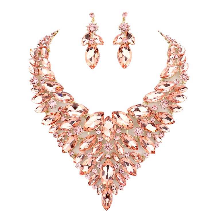 Marquise Stone Cluster Statement Evening Necklace - Madeline Love - Flyclothing LLC