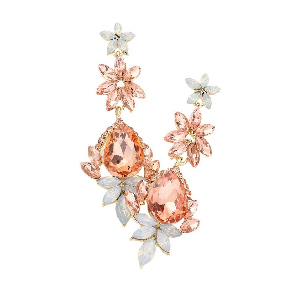 Marquise Stone Teardrop Floral Dangle Evening Earrings - Madeline Love - Flyclothing LLC