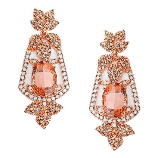 Oval Crystal Rhinestone Leaf Evening Earrings - Madeline Love - Flyclothing LLC