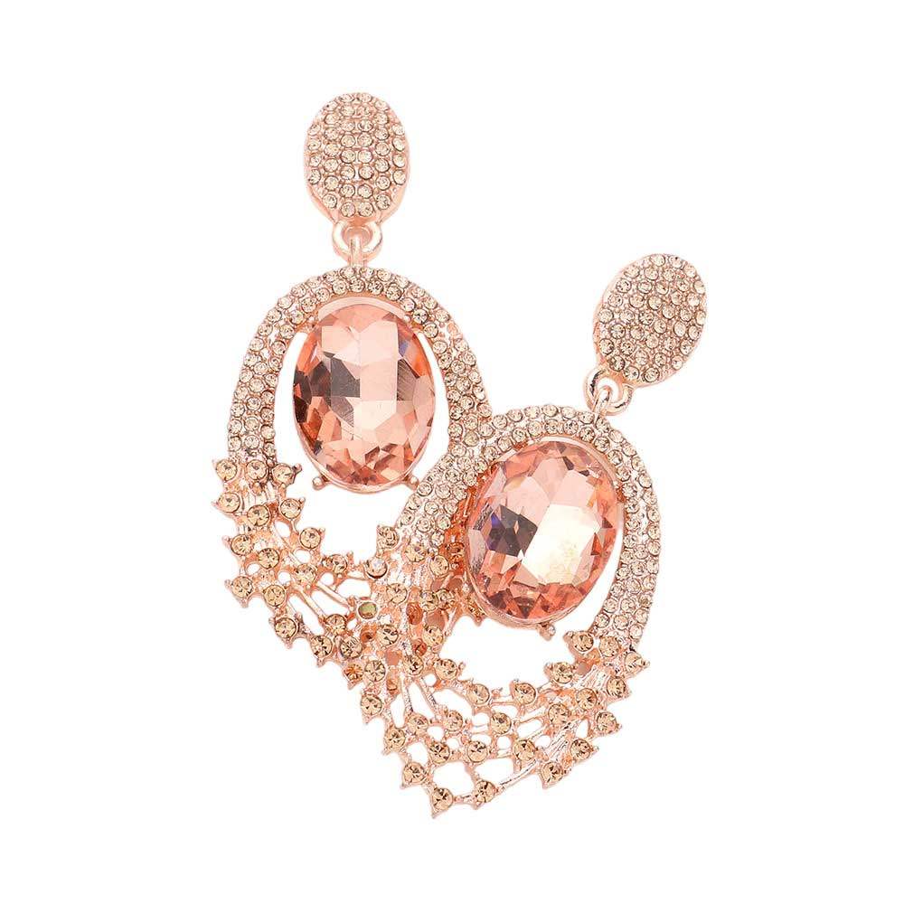 Oval Stone Accented Dangle Evening Earrings - Madeline Love - Flyclothing LLC