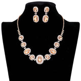 Oval Stone Accented Rhinestone Trimmed Necklace - Madeline Love - Flyclothing LLC