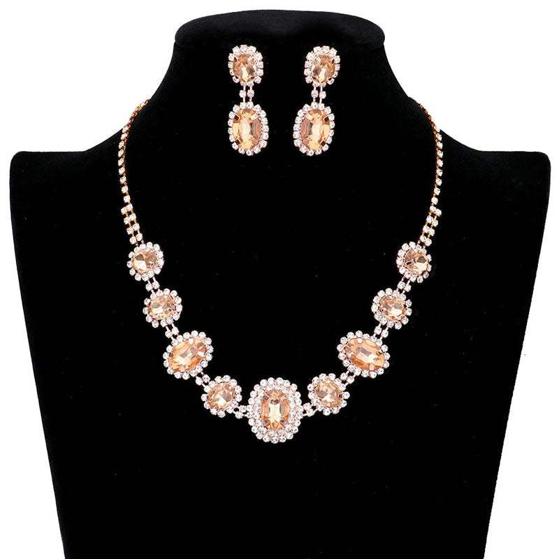 Oval Stone Accented Rhinestone Trimmed Necklace - Madeline Love - Flyclothing LLC