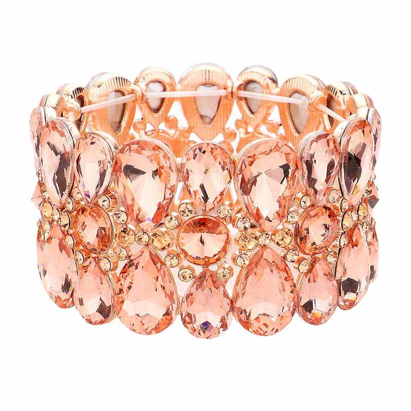 Pear Crystal Floral Rhinestone Stretch Evening Bracelet - Madeline Love - Flyclothing LLC
