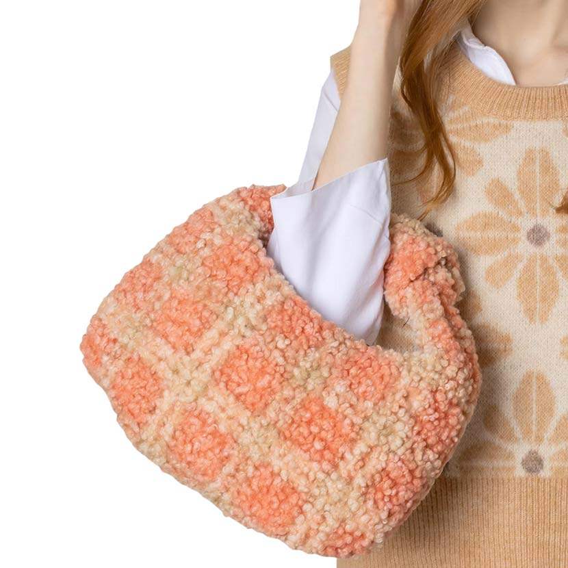 Plaid Check Patterned Sherpa Tote Bag - Madeline Love - Flyclothing LLC