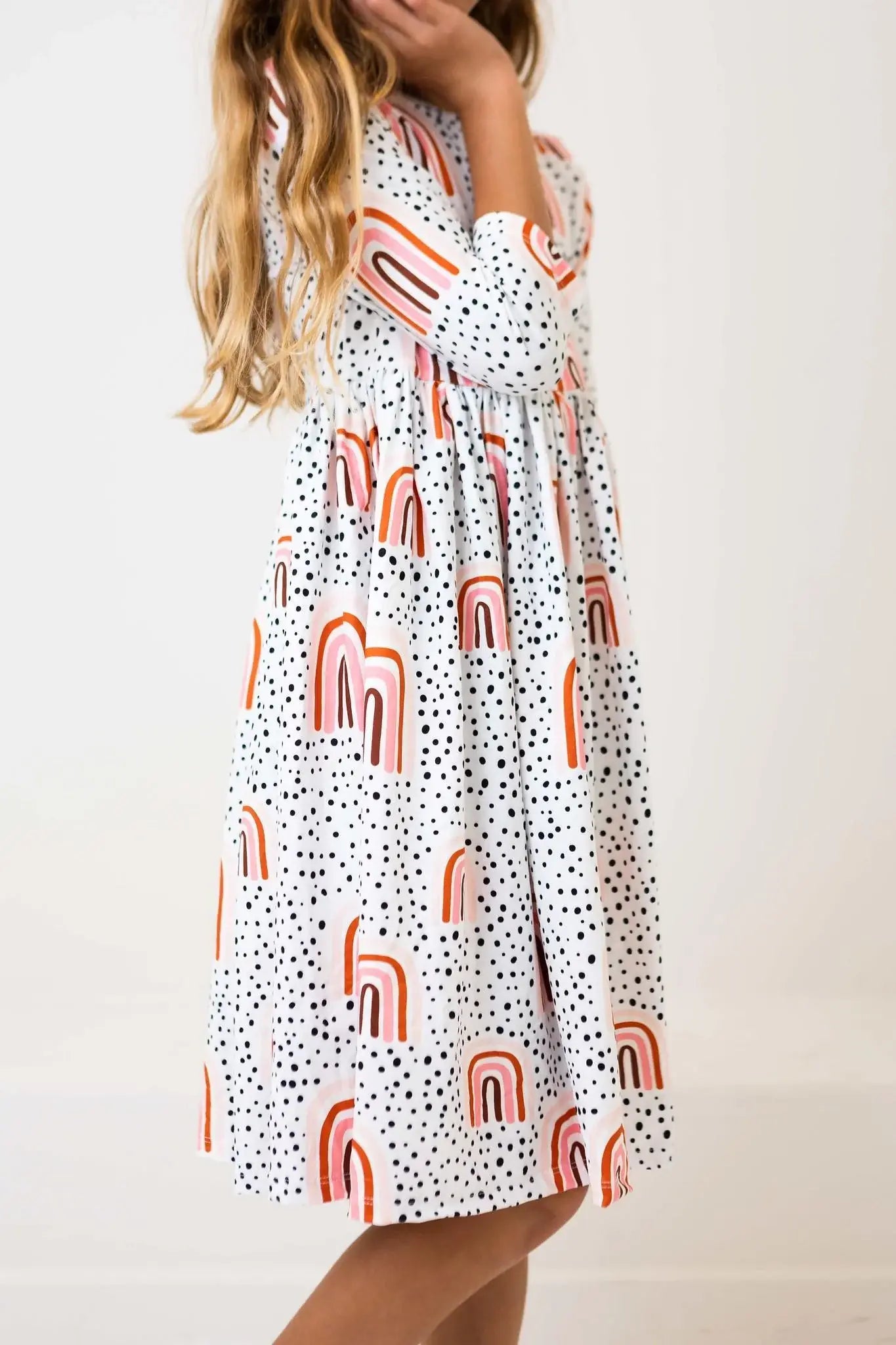 Peach Rainbow 3/4 Sleeve Pocket Twirl Dress - Mila & Rose ® - Flyclothing LLC