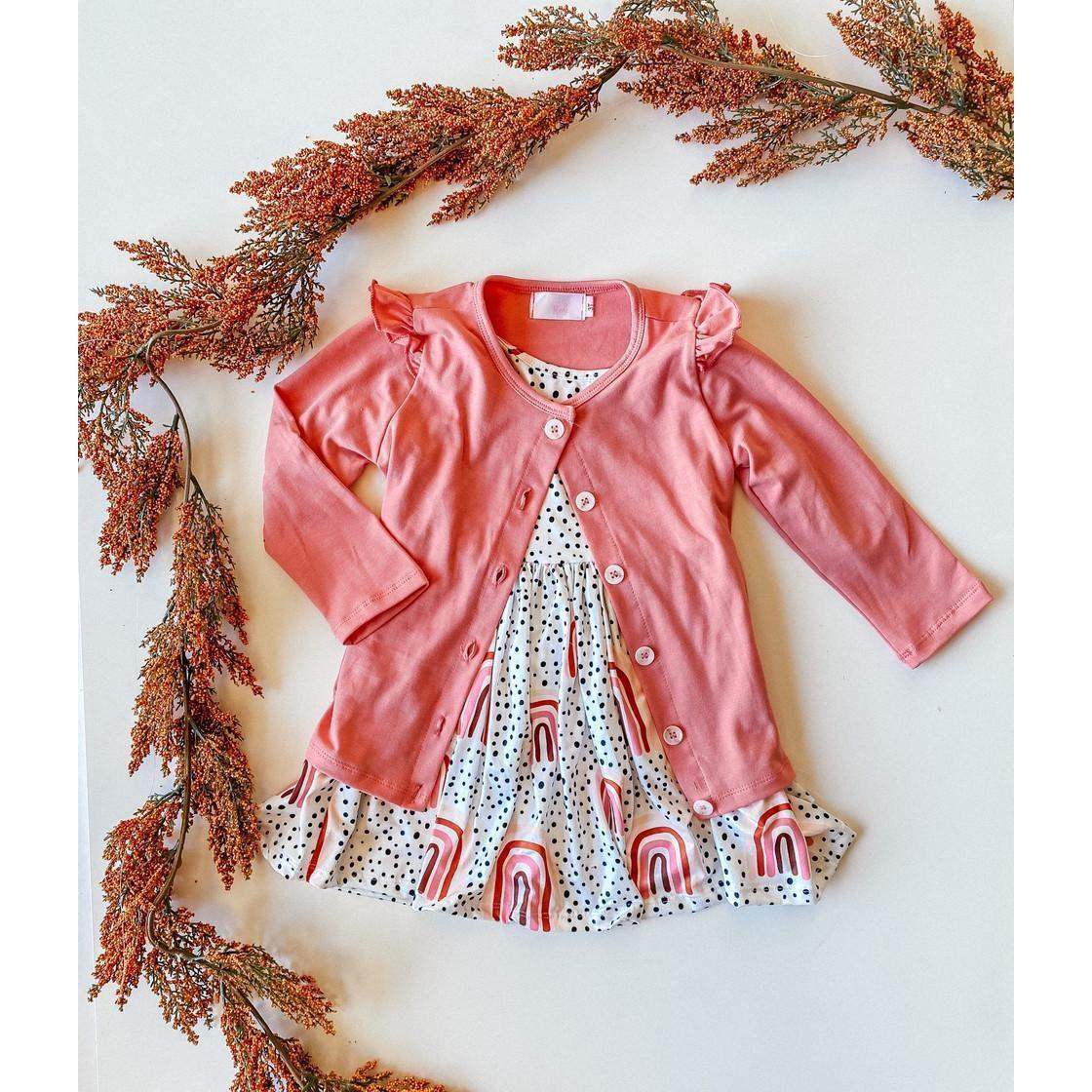 Peach Rainbow 3/4 Sleeve Pocket Twirl Dress - Mila & Rose ® - Flyclothing LLC