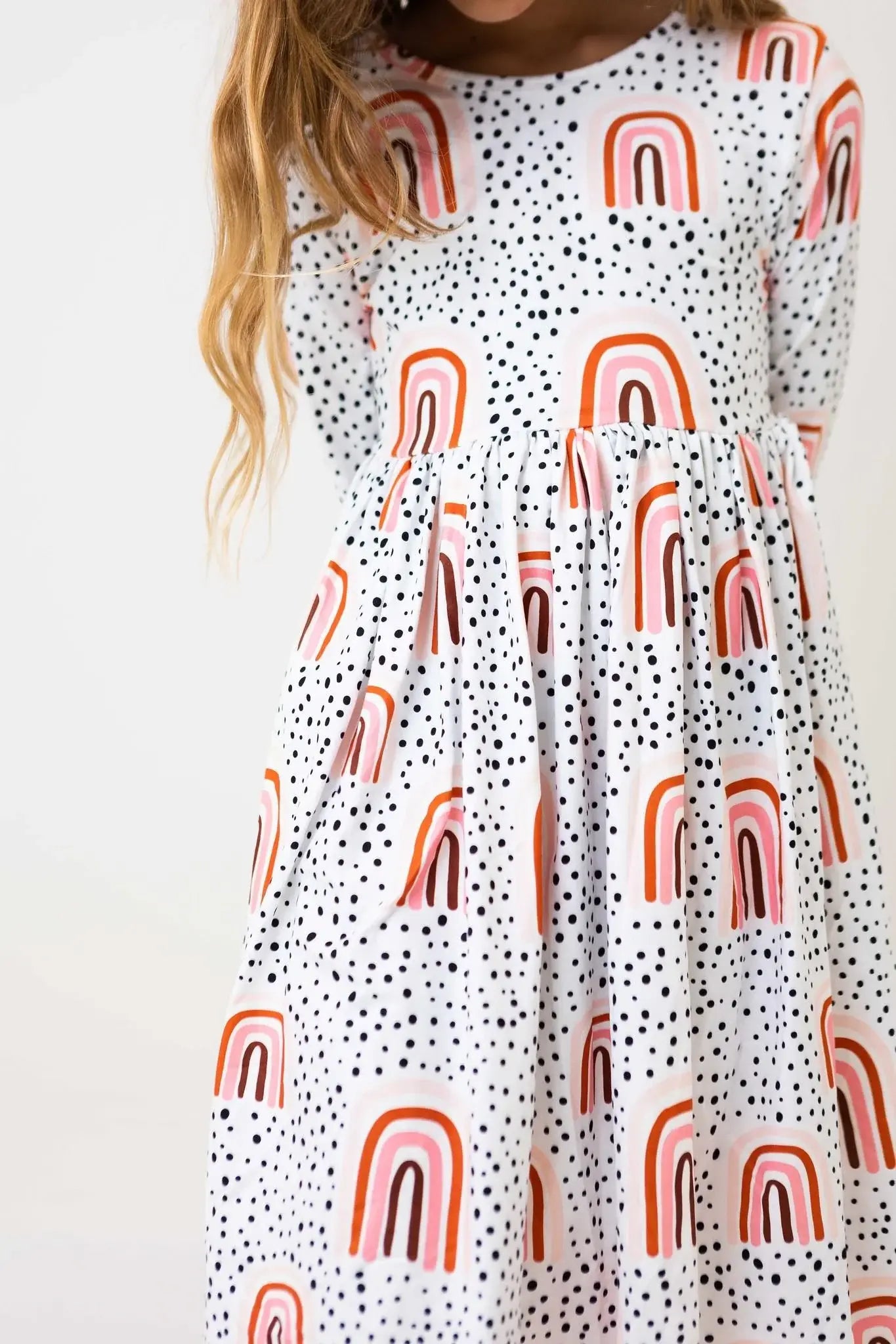 Peach Rainbow 3/4 Sleeve Pocket Twirl Dress - Mila & Rose ® - Flyclothing LLC