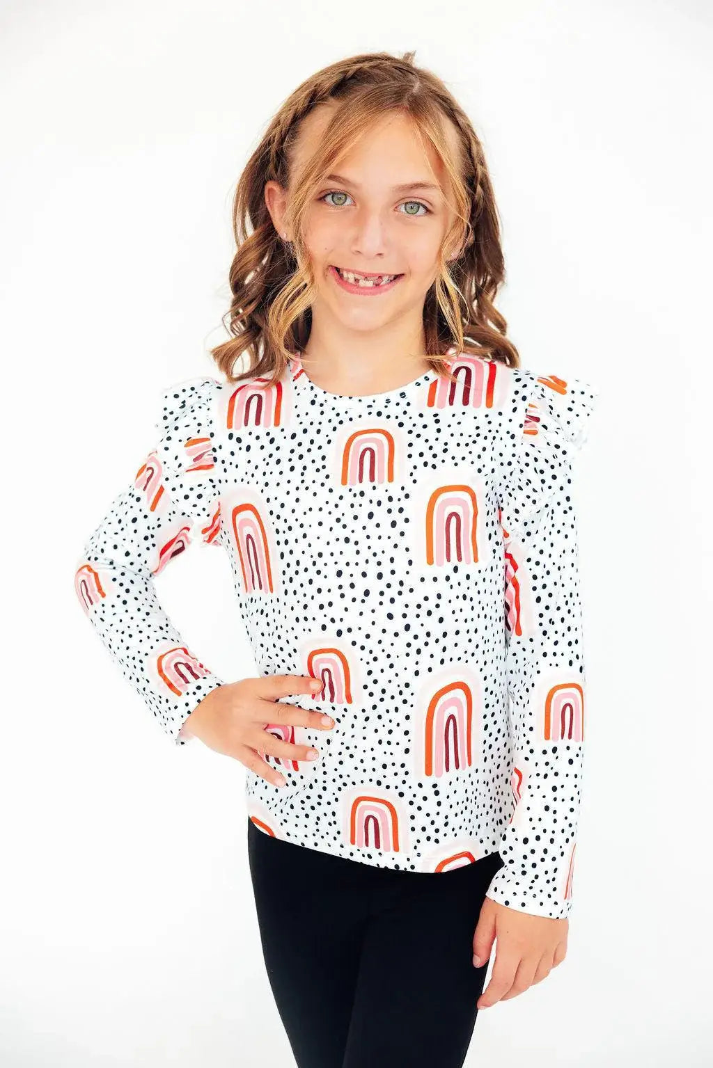 Peach Rainbow L/S Ruffle Tee - Mila & Rose ® - Flyclothing LLC