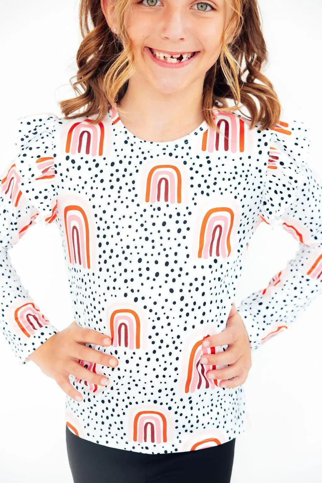 Peach Rainbow L/S Ruffle Tee - Mila & Rose ® - Flyclothing LLC