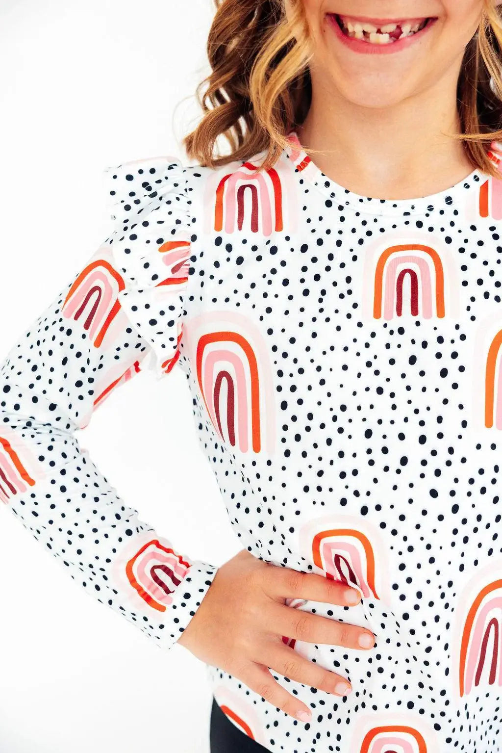 Peach Rainbow L/S Ruffle Tee - Mila & Rose ® - Flyclothing LLC