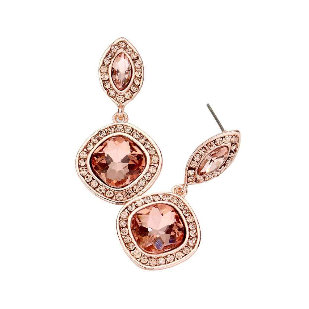 Rhinestone Marquise Square Stone Dangle Evening Earrings - Madeline Love - Flyclothing LLC