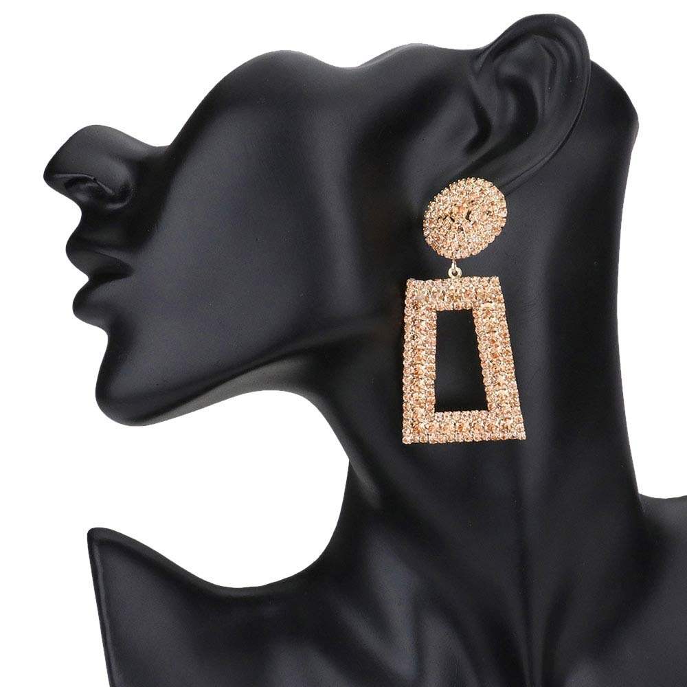 Rhinestone Pave Open Rectangle Dangle Evening Earrings - Madeline Love - Flyclothing LLC