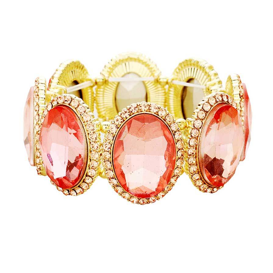 Rhinestone Trim Oval Crystal Stretch Evening Bracelet - Madeline Love - Flyclothing LLC