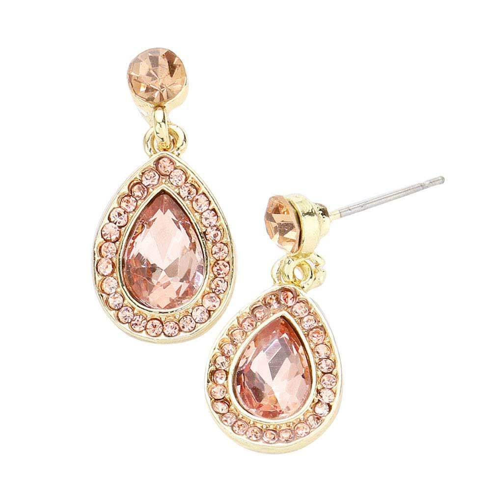 Rhinestone Trim Teardrop Stone Dangle Evening Earrings - Madeline Love - Flyclothing LLC