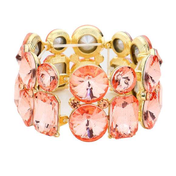 Round Emerald Cut Stone Stretch Evening Bracelet - Madeline Love - Flyclothing LLC