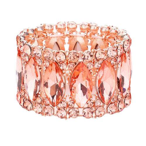 Round Marquise Stone Cluster Stretch Evening Bracelet - Madeline Love - Flyclothing LLC