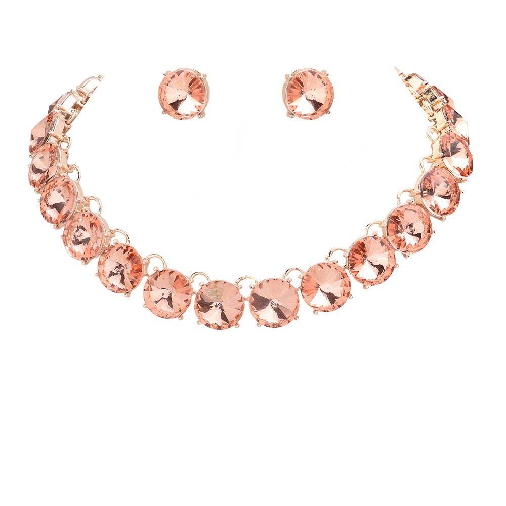 Round Stone Link Evening Necklace Earring Set - Madeline Love - Flyclothing LLC
