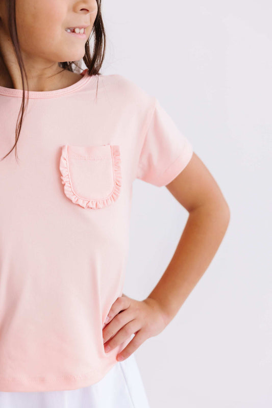 Peach Ruffle Pocket Tee - Mila & Rose ® - Flyclothing LLC