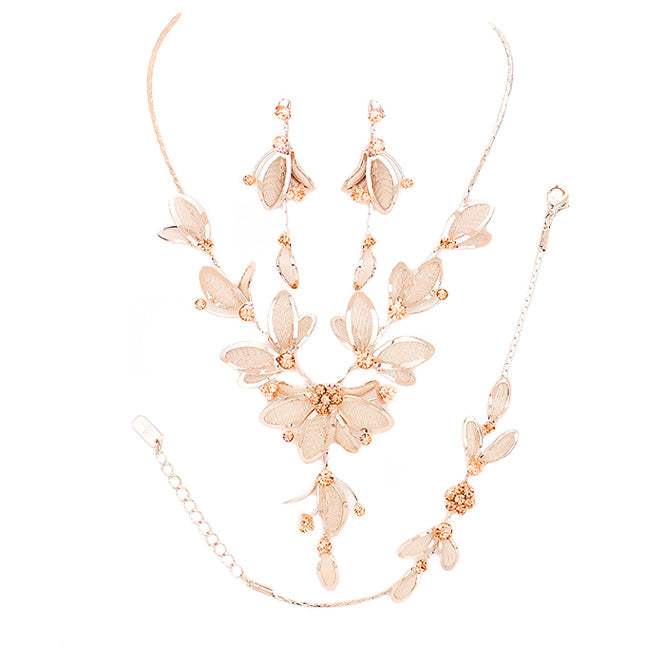 Stone Accented Metal Mesh Petal Jewelry Set - Madeline Love - Flyclothing LLC