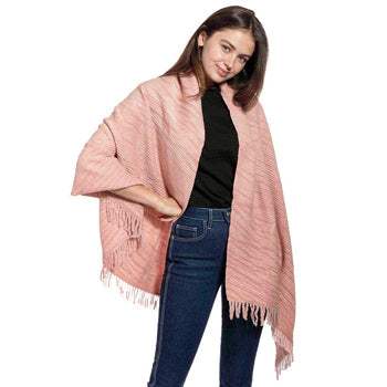 Striped Pattern Wool Mix Fringe Scarf - Madeline Love - Flyclothing LLC