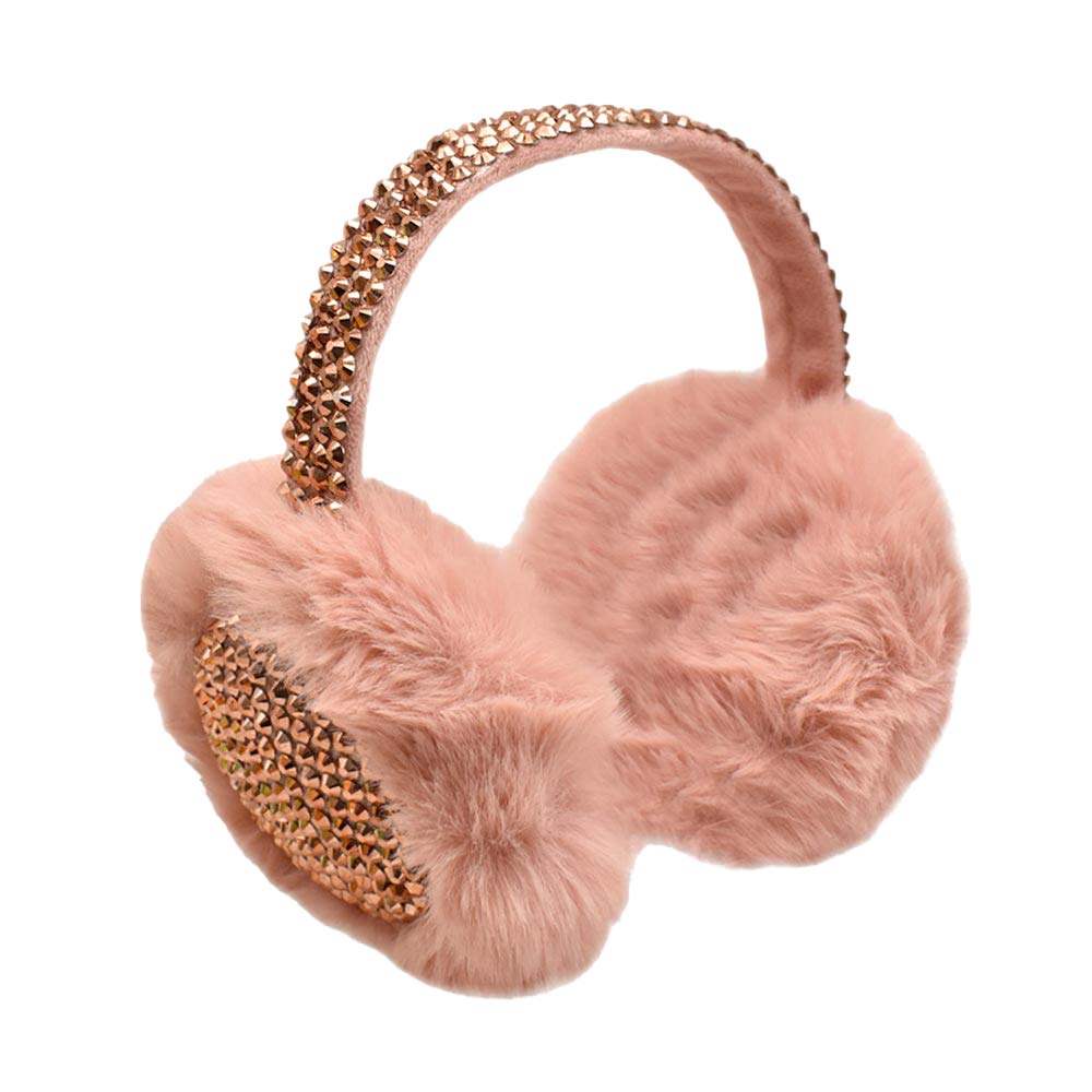 Studded Fluffy Plush Fur Foldable Earmuff - Madeline Love - Flyclothing LLC
