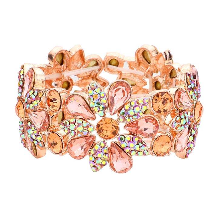 Teardrop Stone Accented Flower Stretch Evening Bracelet - Madeline Love - Flyclothing LLC