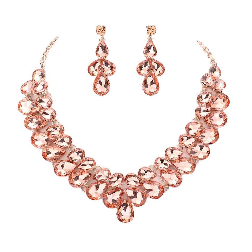 Teardrop Stone Cluster Evening Necklace - Madeline Love - Flyclothing LLC