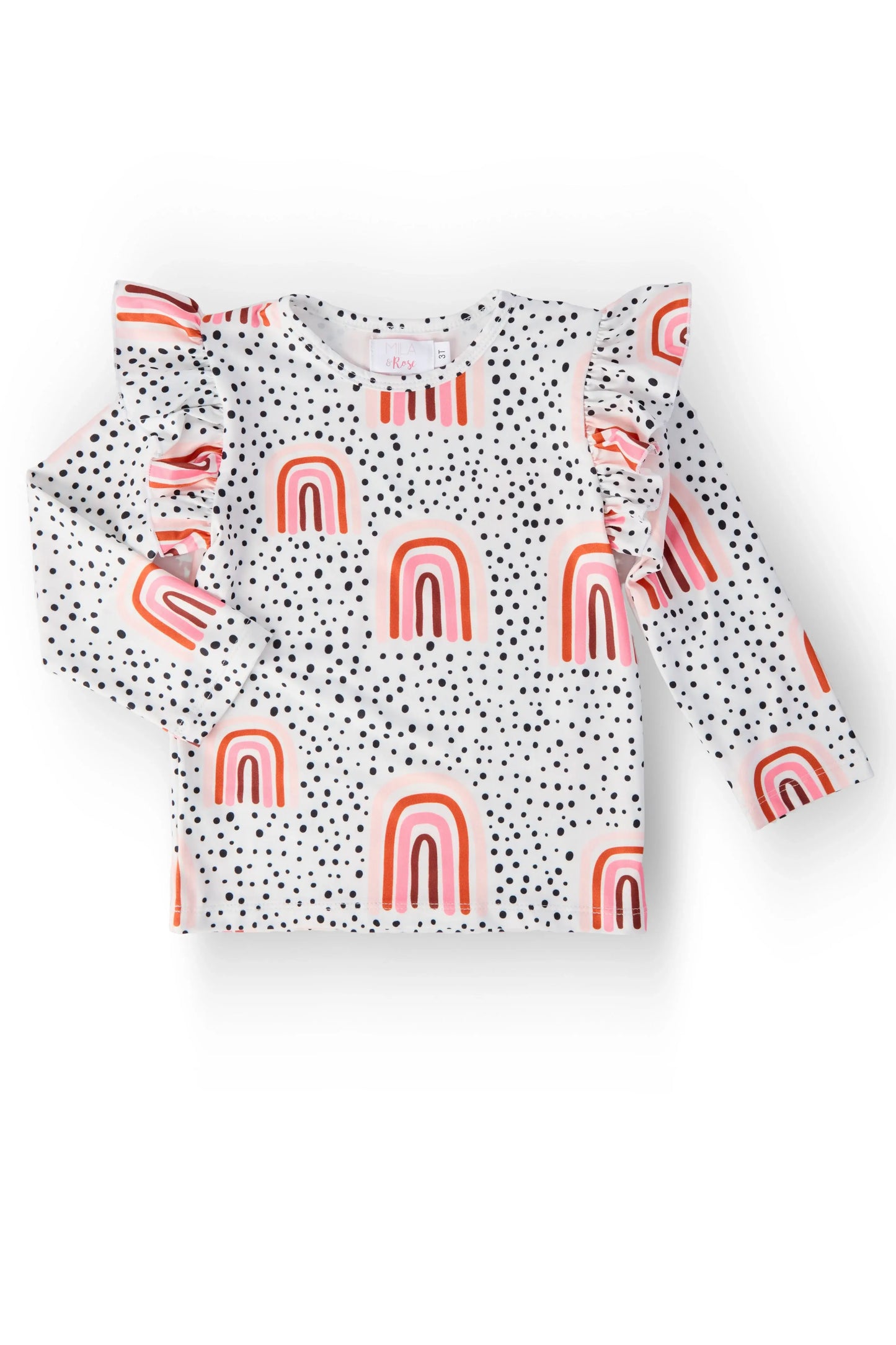 Peach Rainbow L/S Ruffle Tee - Mila & Rose ® - Flyclothing LLC