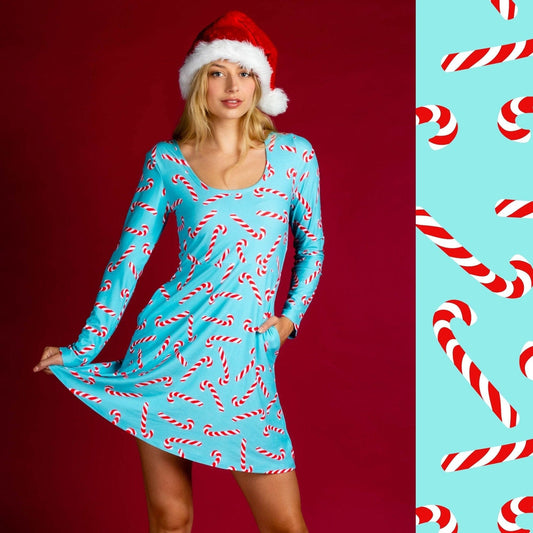 The Peppermint Pimp Canes | Candy Cane Print Christmas Skater Dress - Shinesty