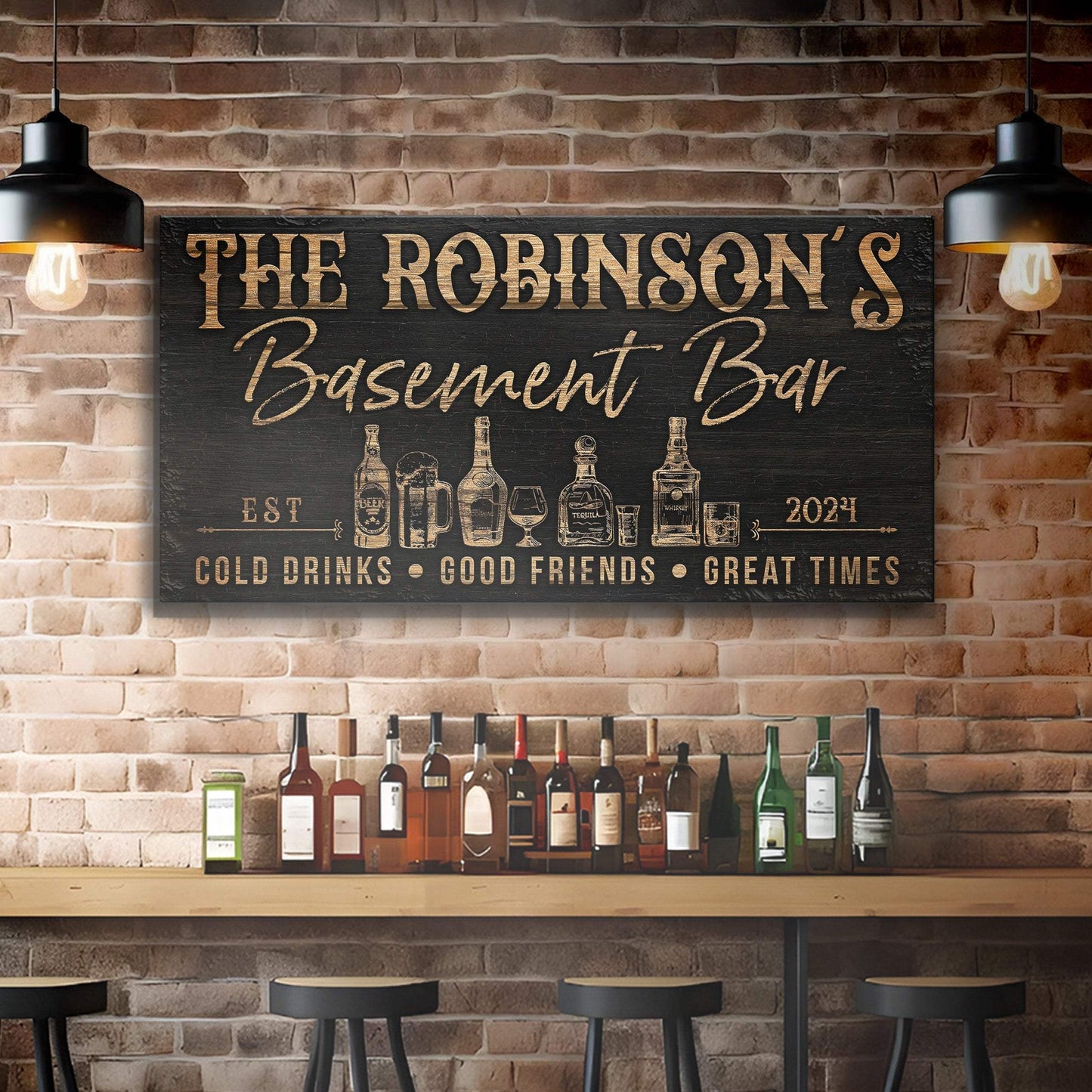 Personalized Basement Bar Sign III - Tailored Canvases - Flyclothing LLC