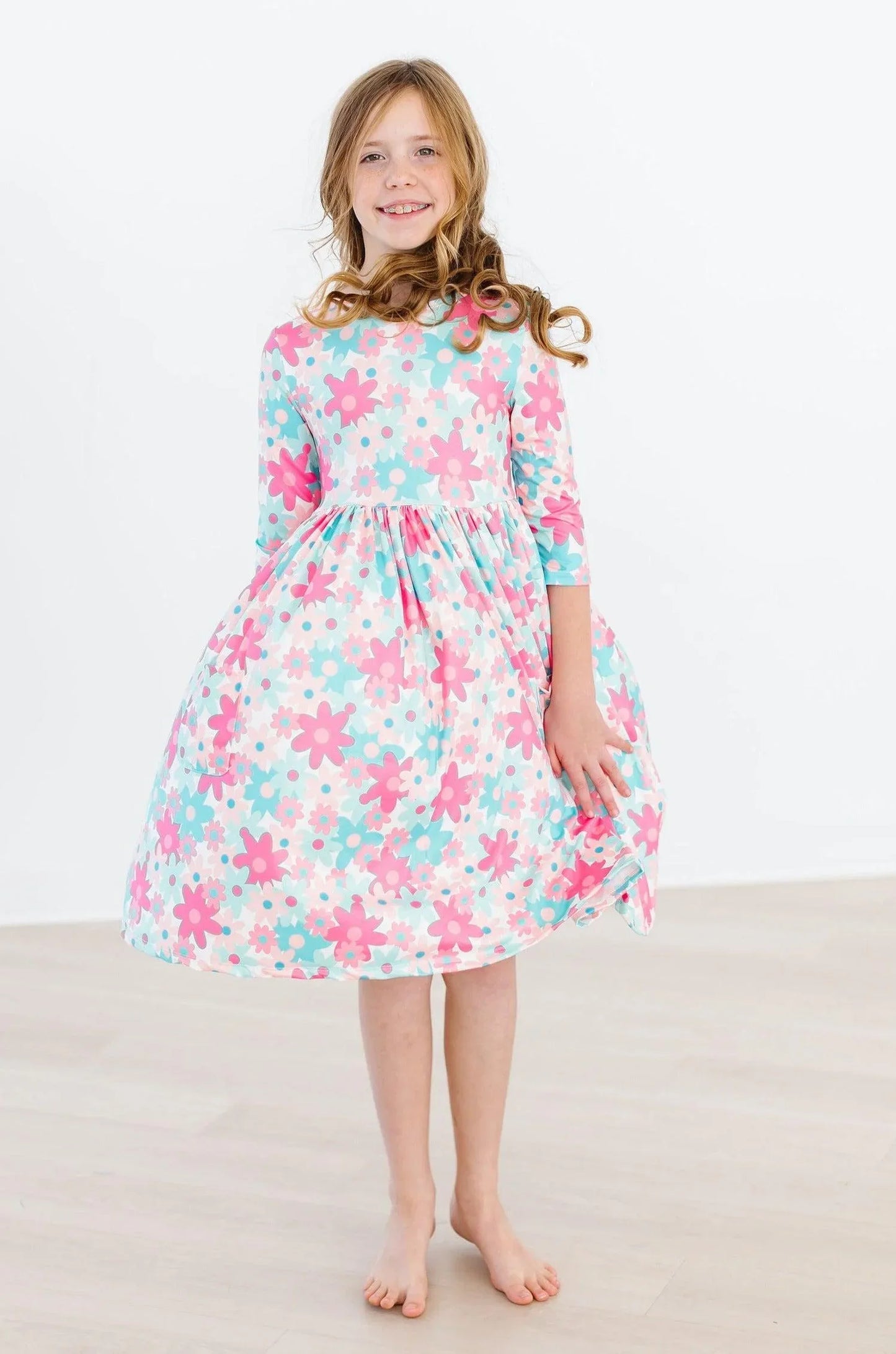 Petal Perfection 3/4 Sleeve Pocket Twirl Dress - Mila & Rose ® - Flyclothing LLC