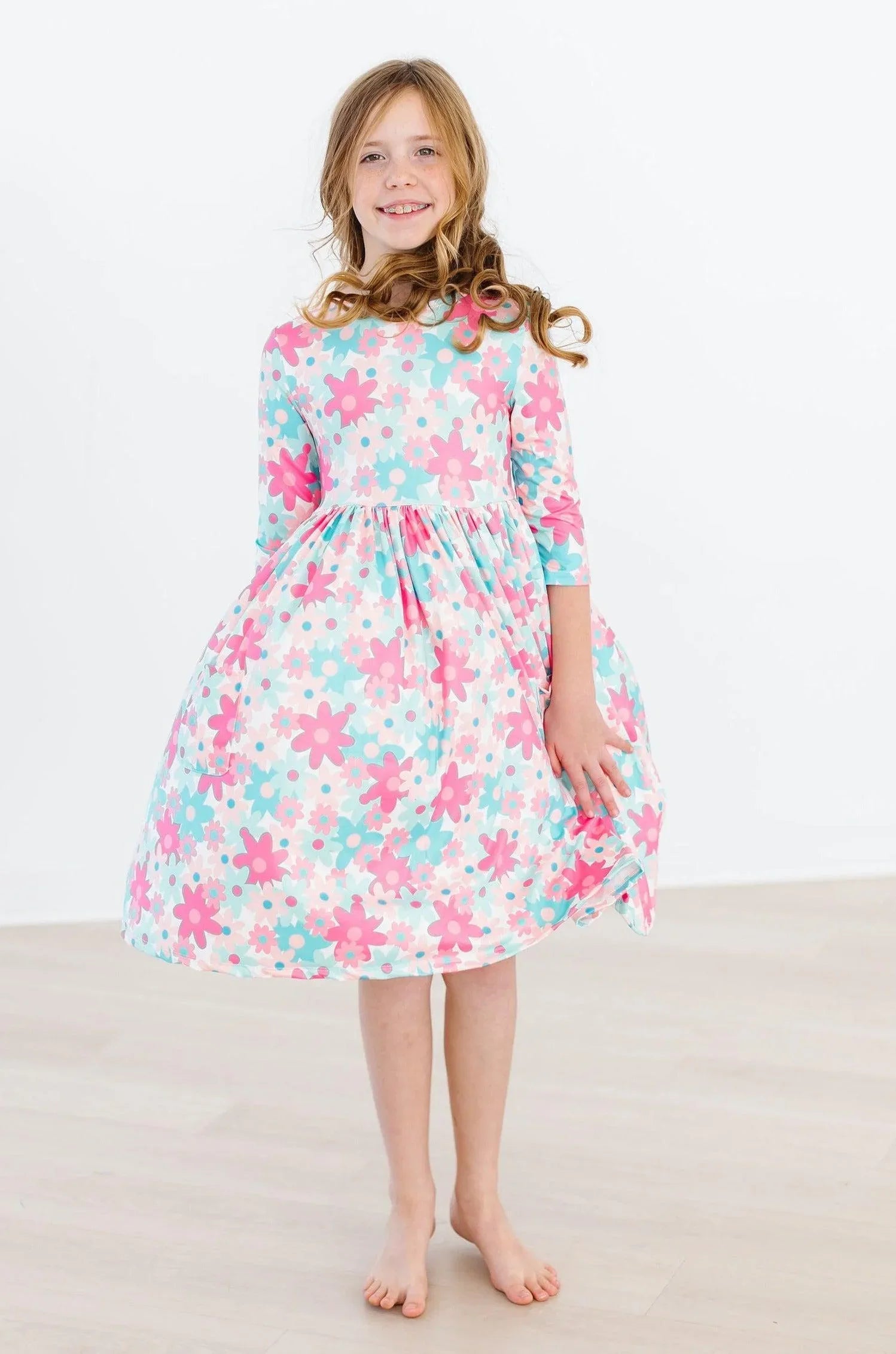 Petal Perfection 3/4 Sleeve Pocket Twirl Dress - Mila & Rose ® - Flyclothing LLC
