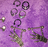 14G 3/4 Skeleton Hand Dangle Nipple Shield Set