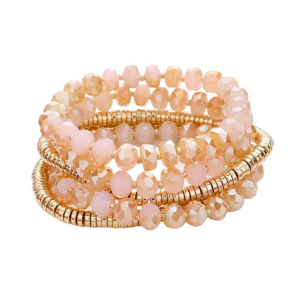 5PCS Faceted Heishi Beaded Multi Layered Stretch Bracelets - Madeline Love - Flyclothing LLC