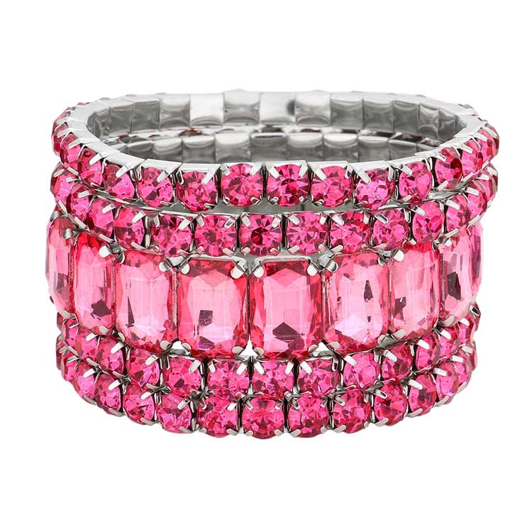 5Pcs Rectangle Round Stone Stretch Multi Layered Bracelets - Madeline Love - Flyclothing LLC