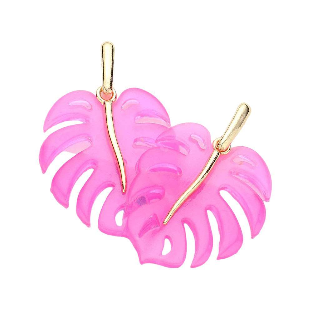 Acetate Tropical Leaf Dangle Earrings - Madeline Love - Flyclothing LLC