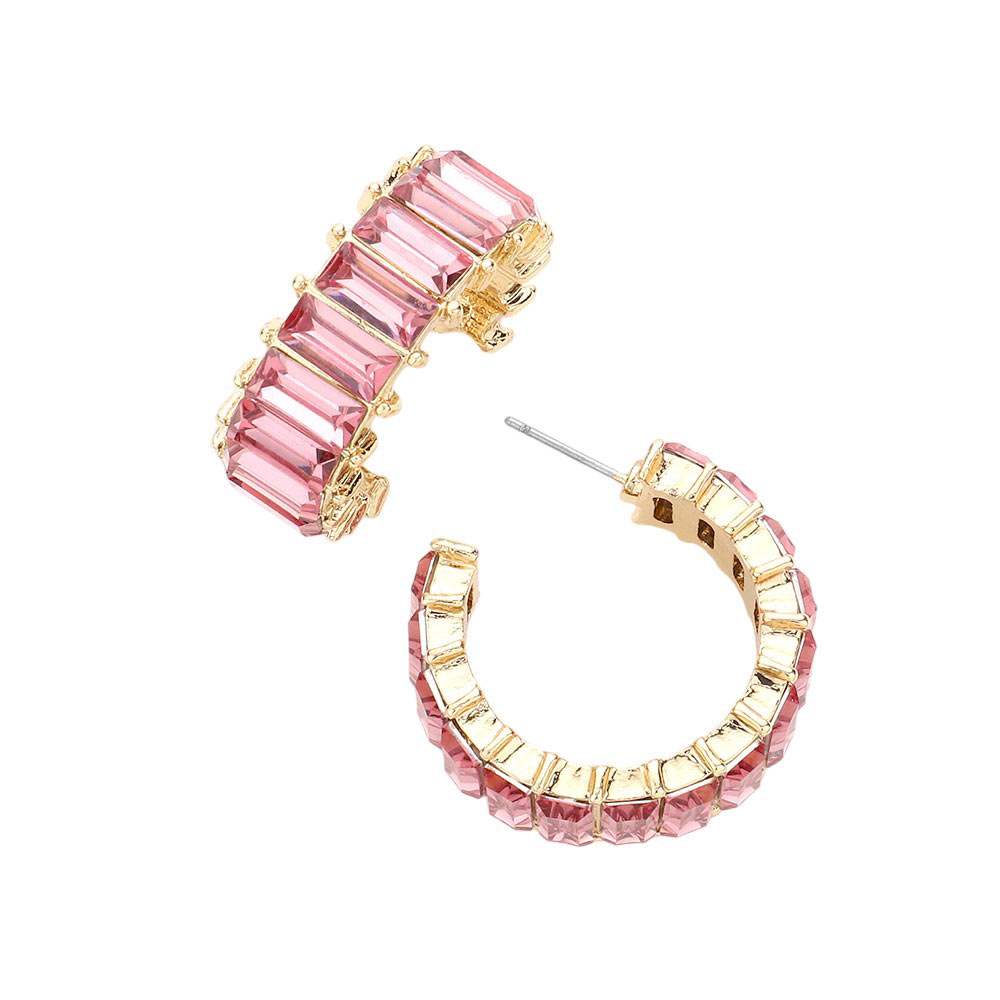 Baguette Stone Cluster Hoop Evening Earrings - Madeline Love - Flyclothing LLC