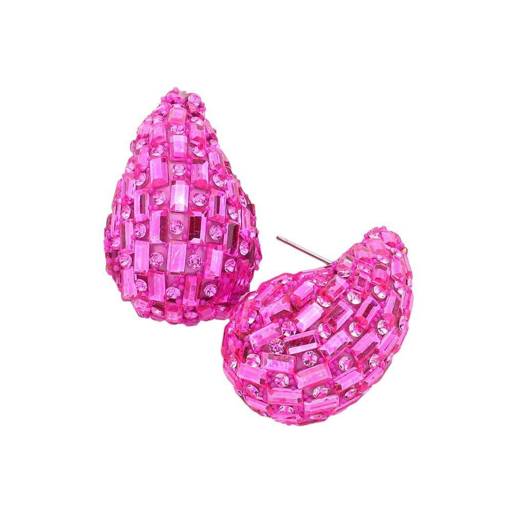 Baguette Stone Embellished Teardrop Earrings - Madeline Love - Flyclothing LLC