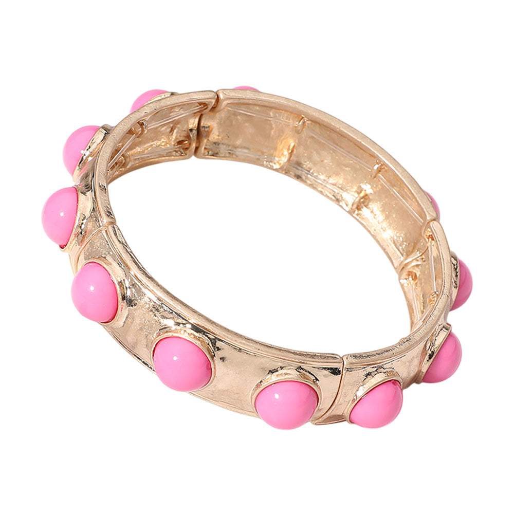 Bead Embellished Hammered Metal Stretch Bracelet - Madeline Love - Flyclothing LLC