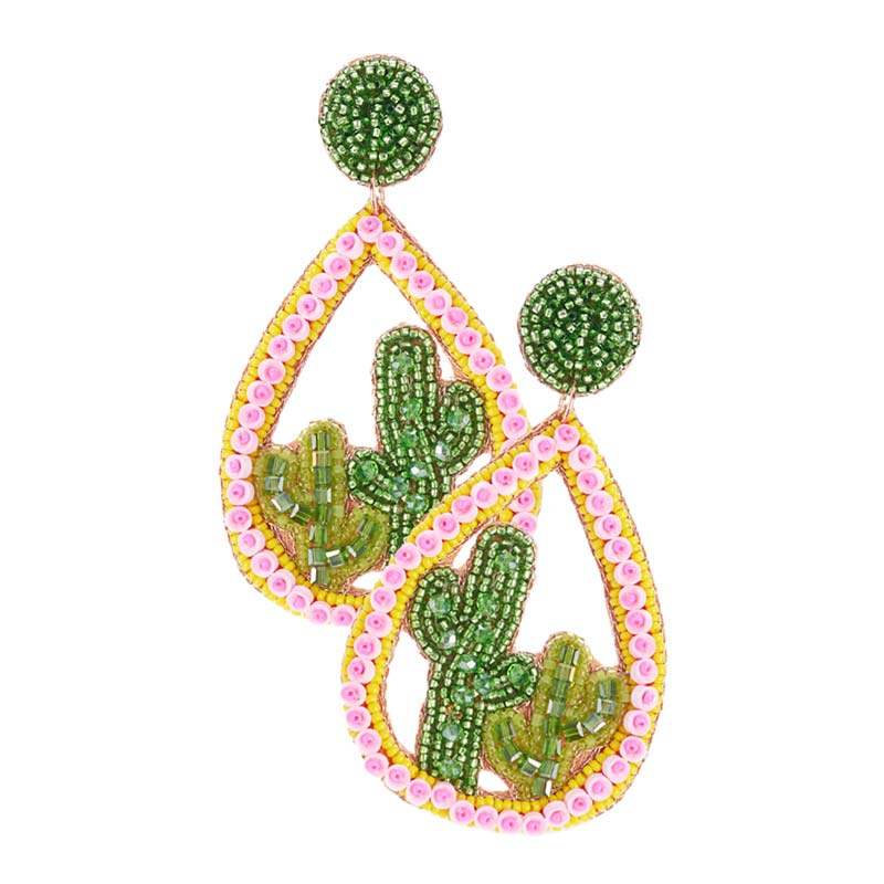 Beaded Cactus Accented Teardrop Dangle Earrings - Madeline Love - Flyclothing LLC