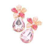Beaded Flower Teardrop Stone Link Dangle Earrings - Madeline Love - Flyclothing LLC