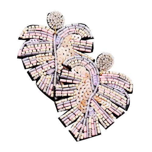 Beaded Tropical Leaf Dangle Earrings - Madeline Love - Flyclothing LLC