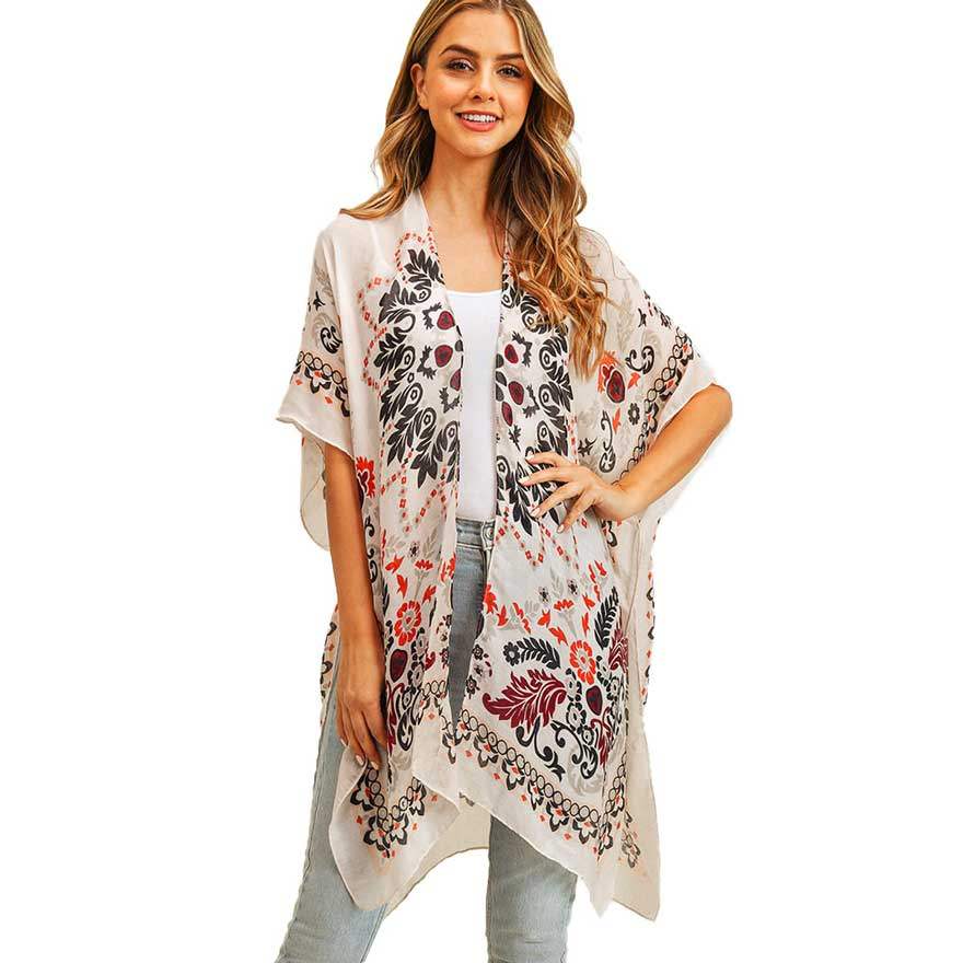 Bohemian Print Cover Up Kimono Poncho - Madeline Love - Flyclothing LLC